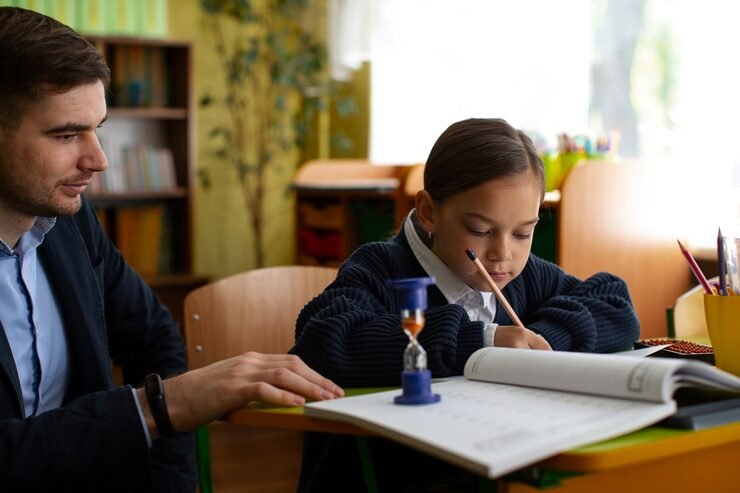 side view girl learning math school 23 2150470846